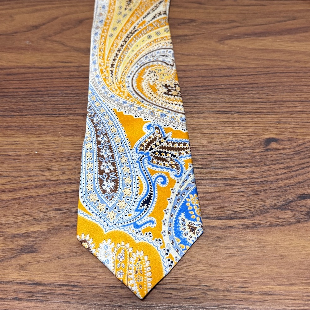 Bresciani Handmade Silk Tie in Gold & Multicolor Wild Baroque & Paisley Pattern.